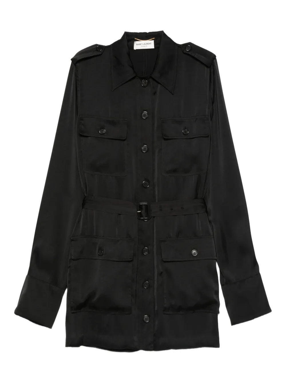 Saint Laurent belted flap-pocket shirt dress - ブラック Saint Laurent belted flap-pocket shirt dress - ブラック