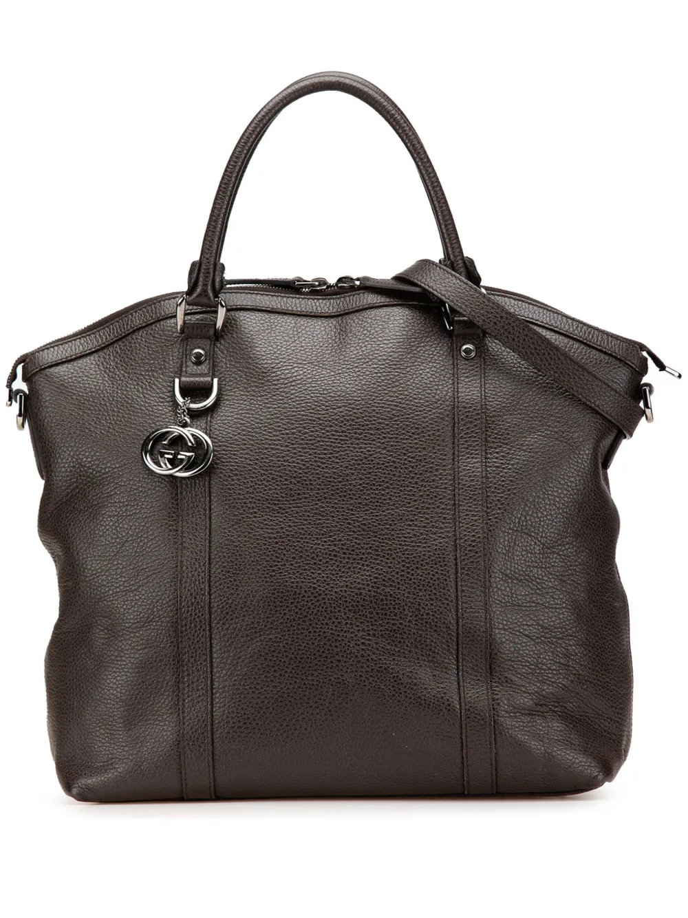 Gucci Pre-Owned 2000-2015 ラージ レザー GGチャーム ドーム サッチェルバッグ - ブラウン Gucci Pre-Owned 2000-2015 ラージ レザー GGチャーム ドーム サッチェルバッグ - ブラウン