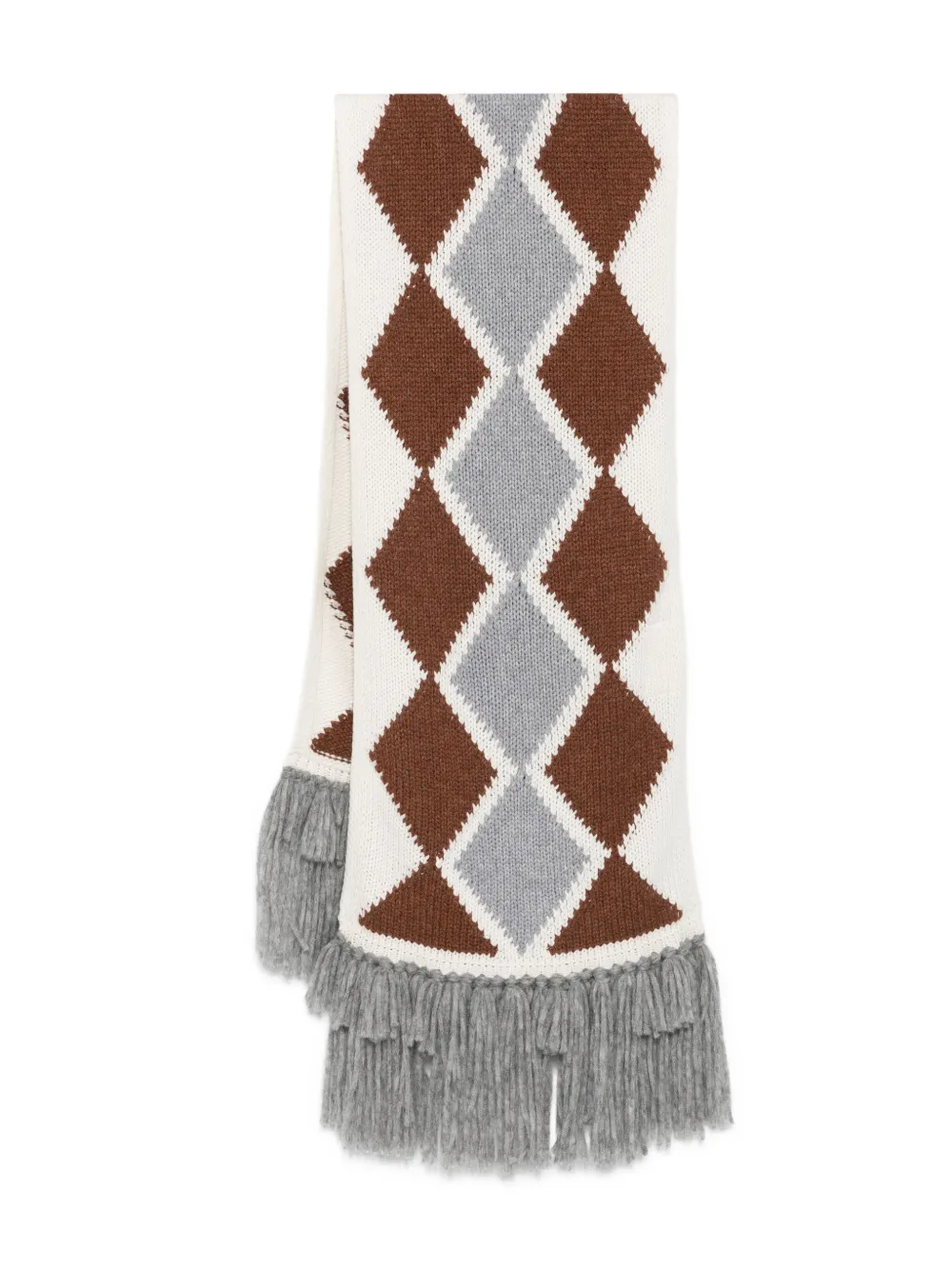 Ermanno Scervino Sjaal met franje en diamantpatroon Beige