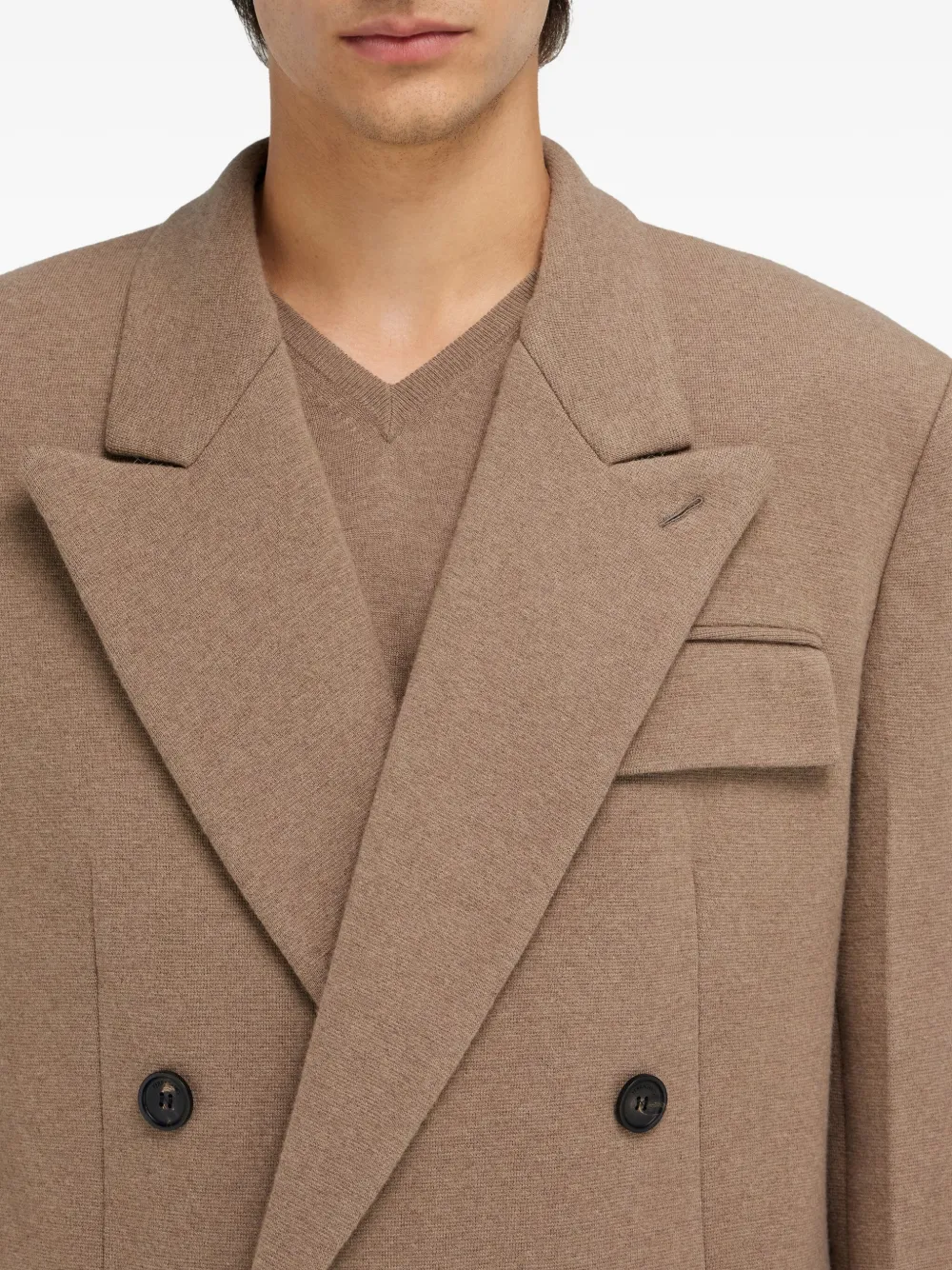 Ferragamo Jersey Interlock Double Breasted Coat In Brown