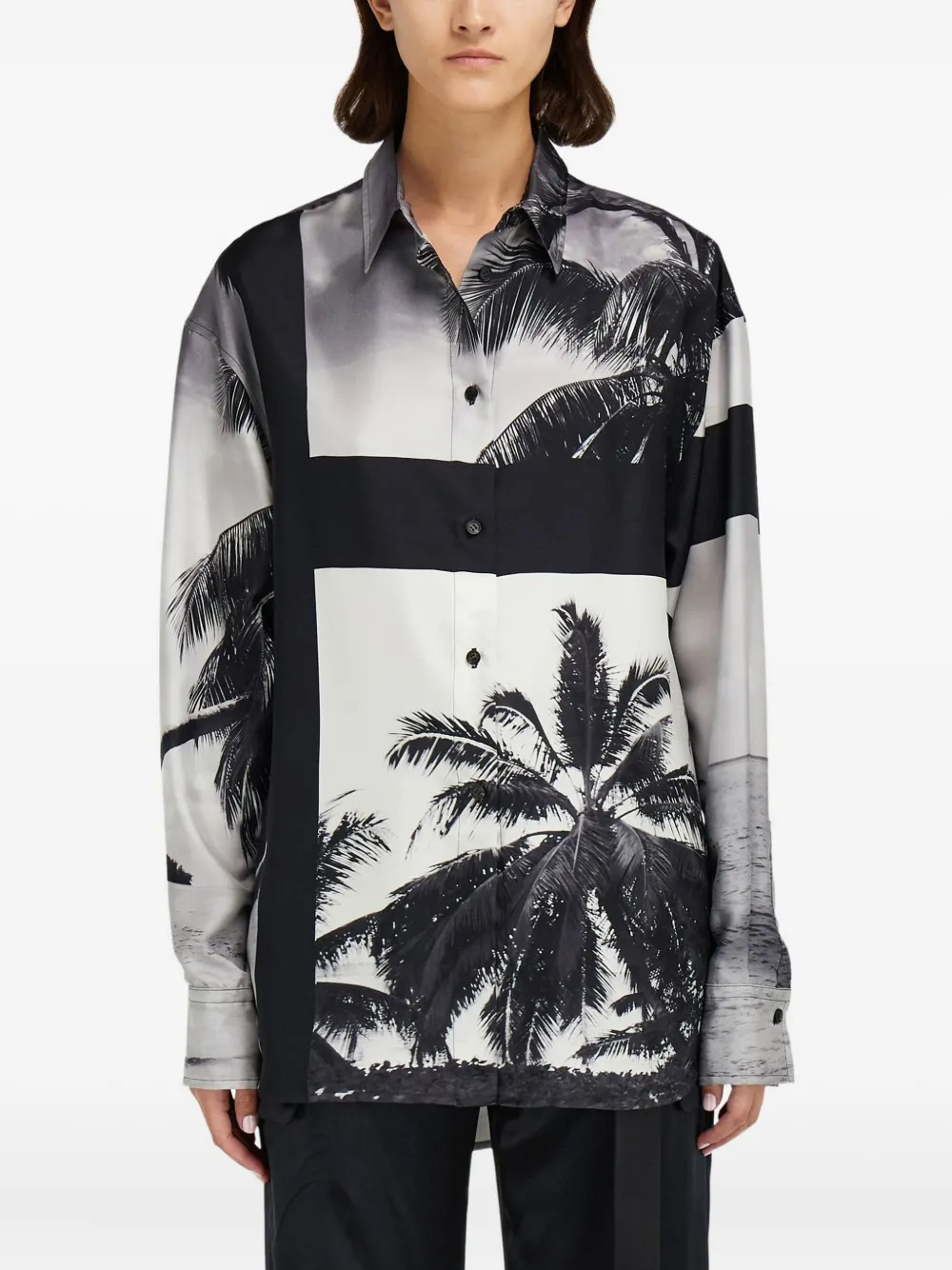Ferragamo Oversize Shirt With Trinidad Print In Gray
