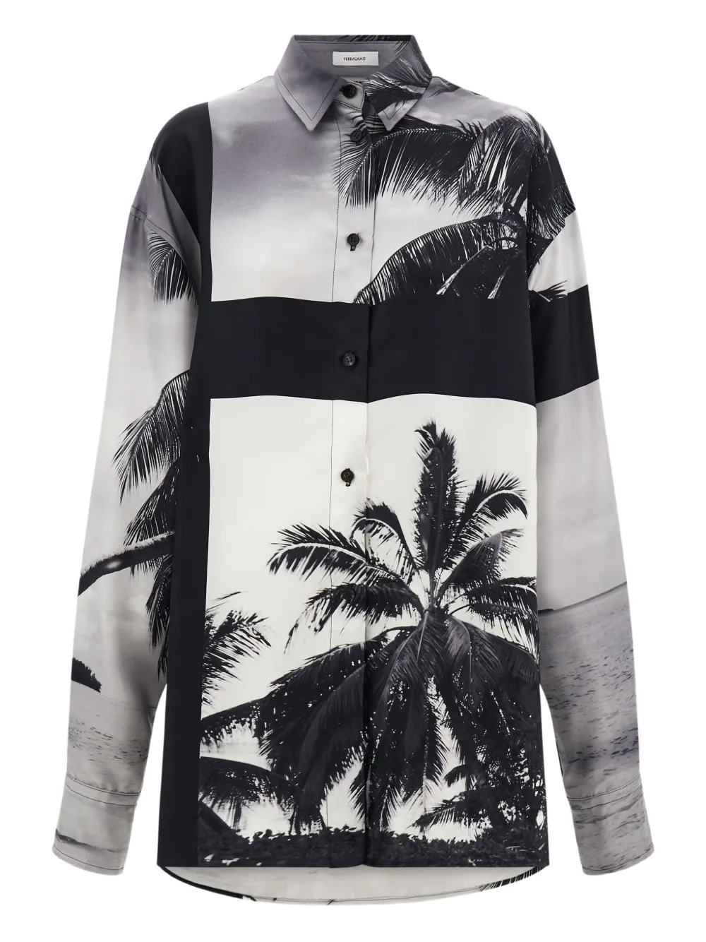 Ferragamo Oversize Shirt With Trinidad Print In Gray