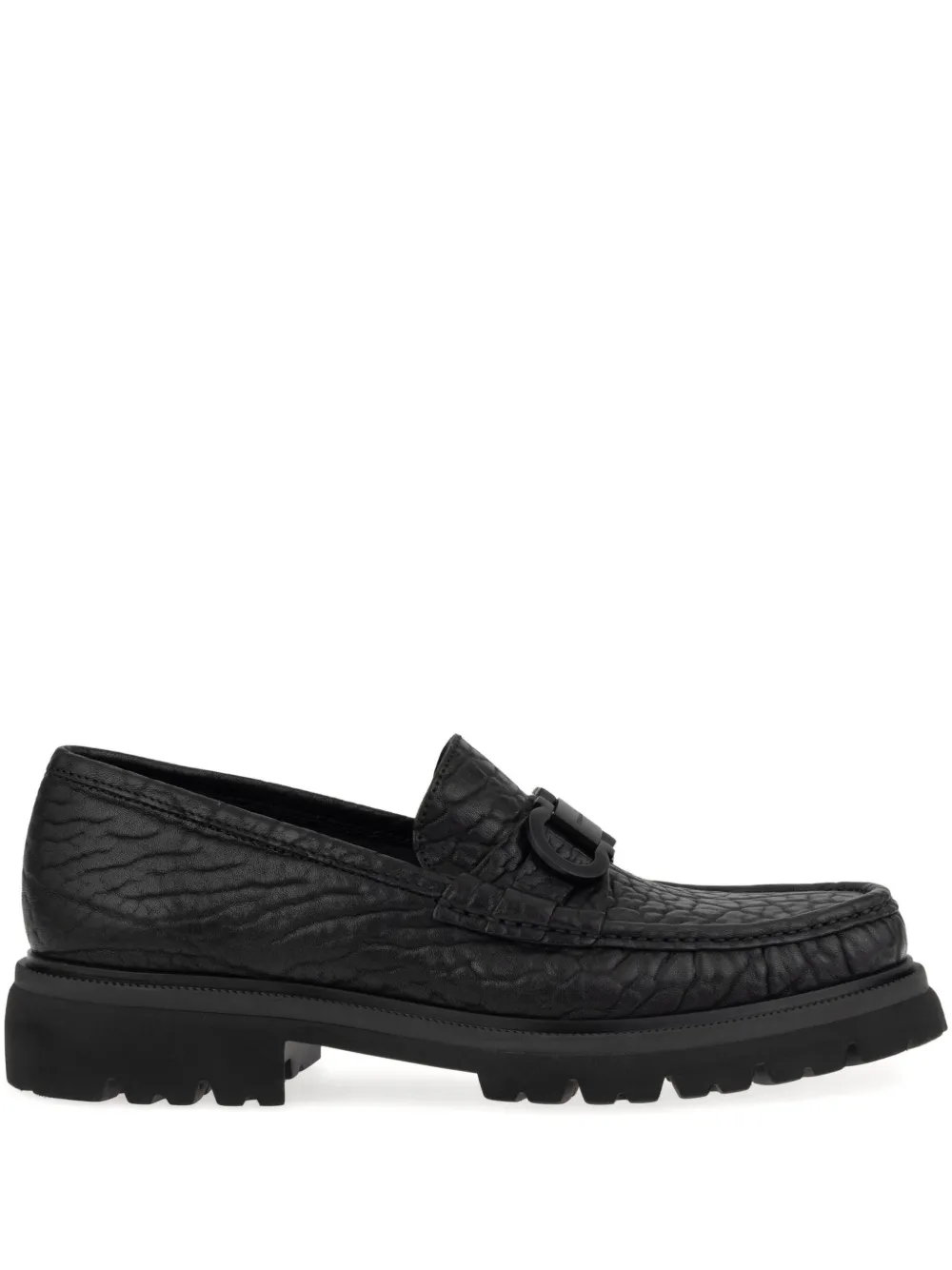 Ferragamo buckle-detail textured loafers Black