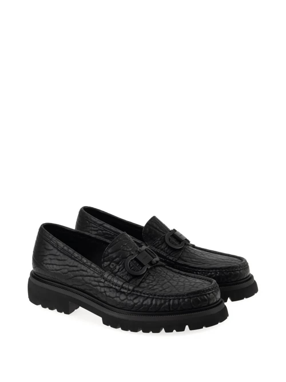 Ferragamo buckle-detail textured loafers Black