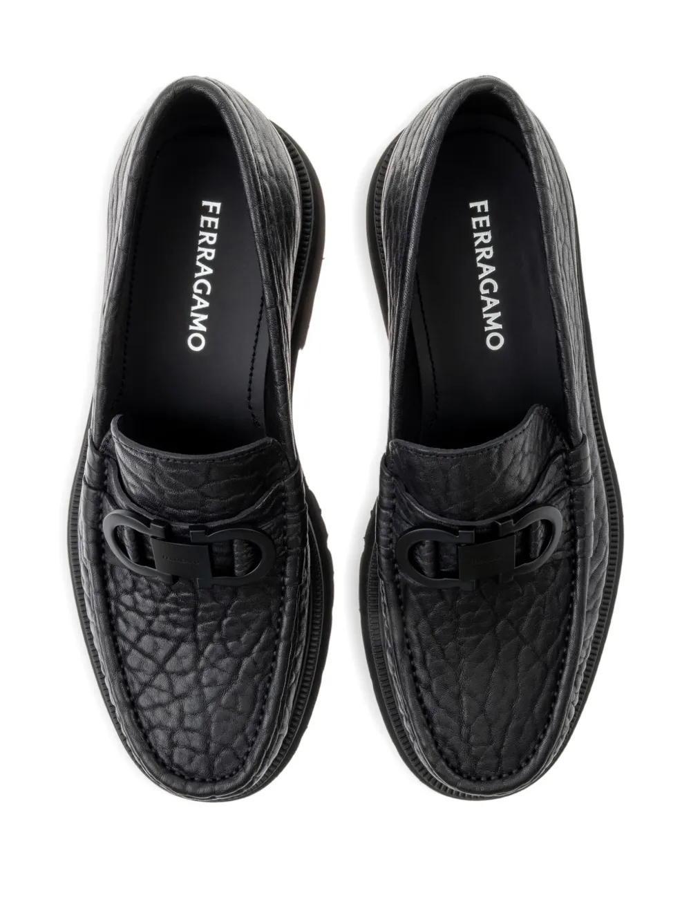 Ferragamo buckle-detail textured loafers Black