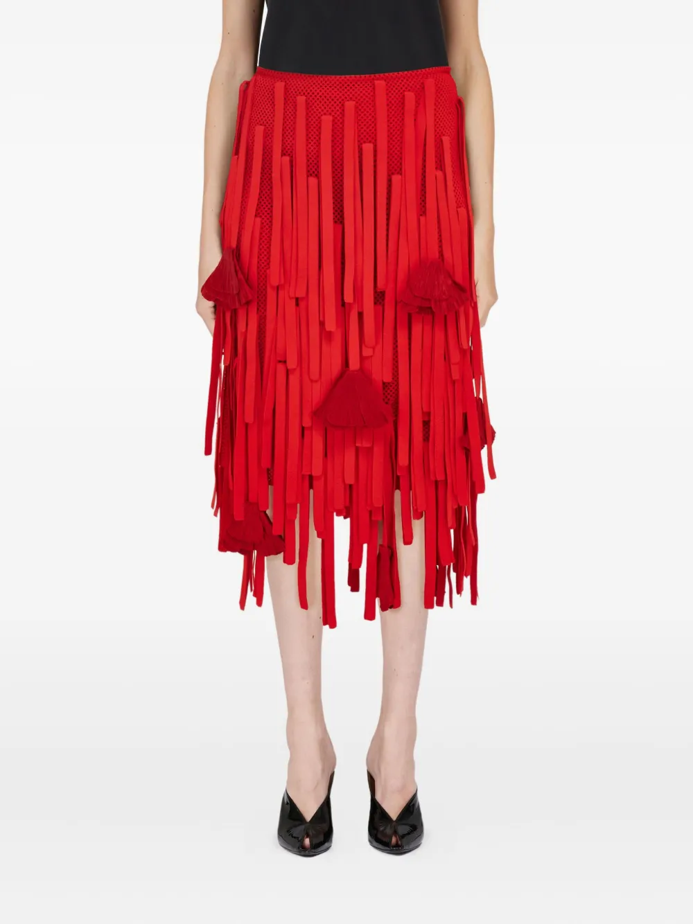 Ferragamo Mesh Skirt With Flower Detail In Red