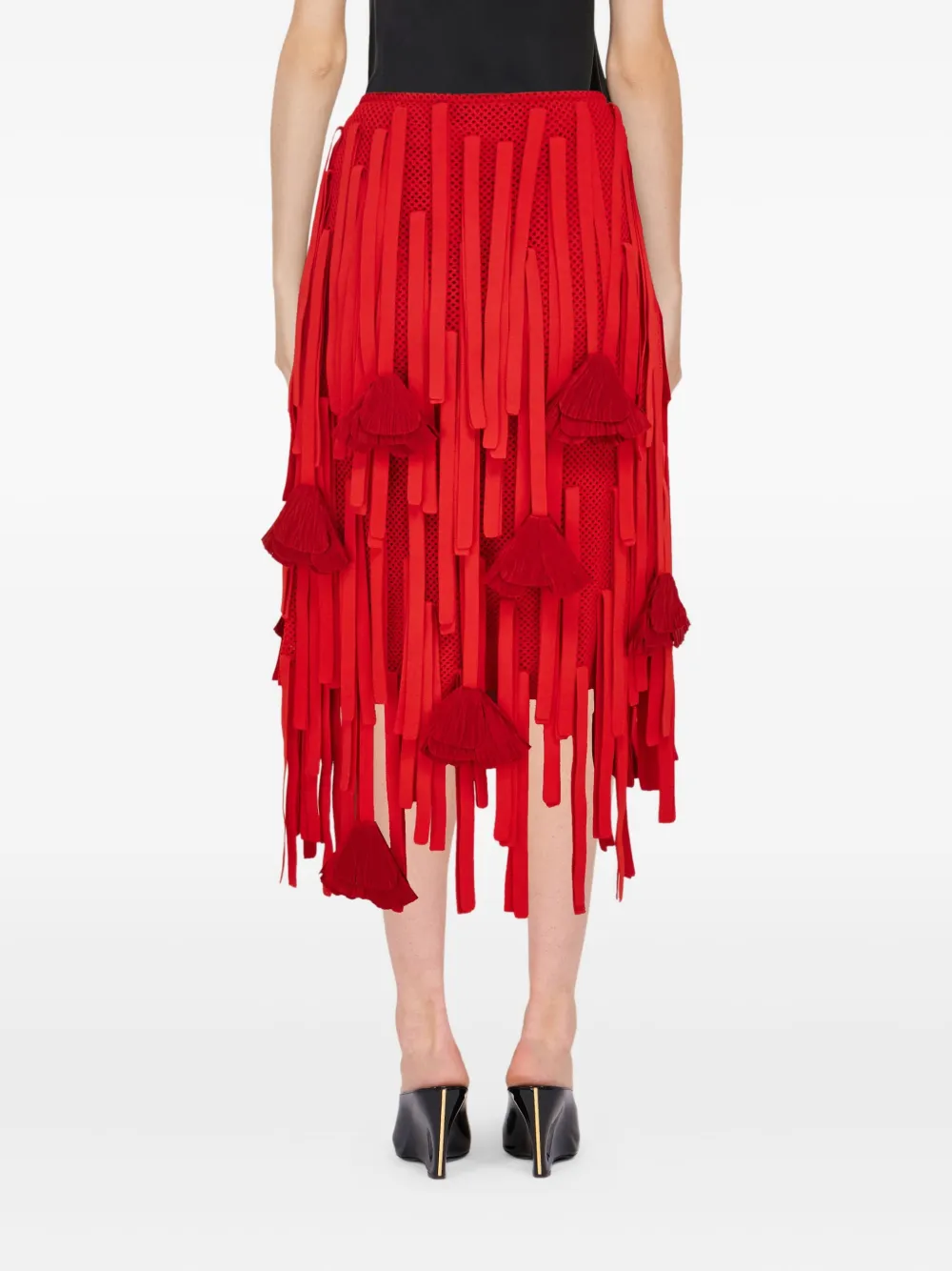Ferragamo Mesh Skirt With Flower Detail In Red