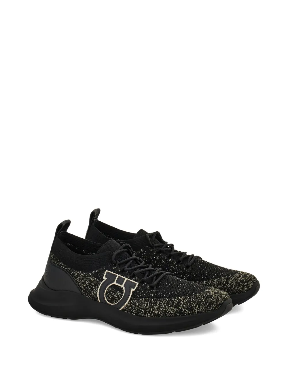 Ferragamo Gancini-detail knit sneakers Black