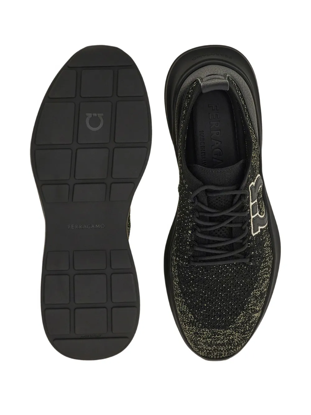 Ferragamo Gancini-detail knit sneakers Black