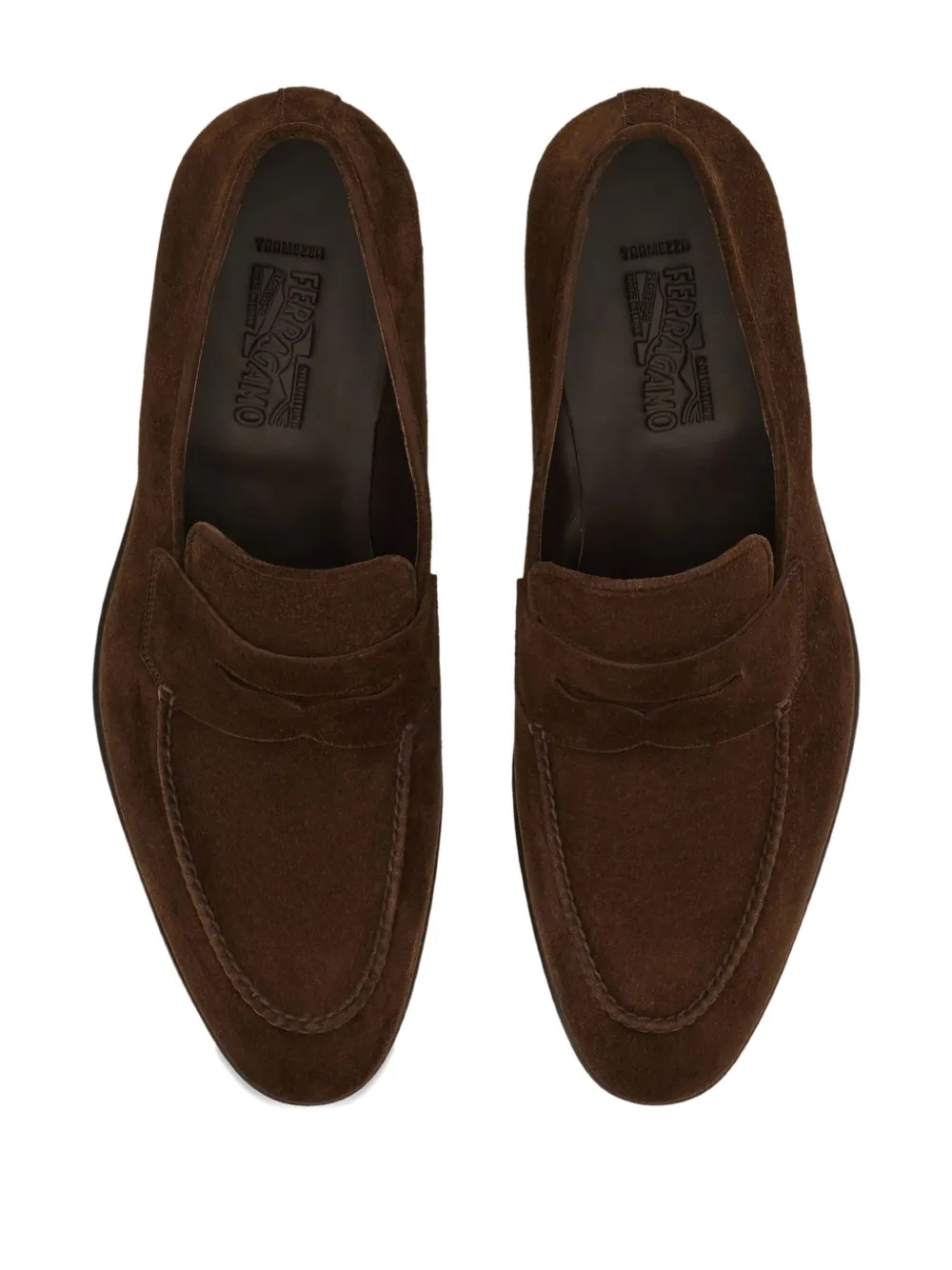 Ferragamo Tramezza penny loafers met dubbele naad Bruin