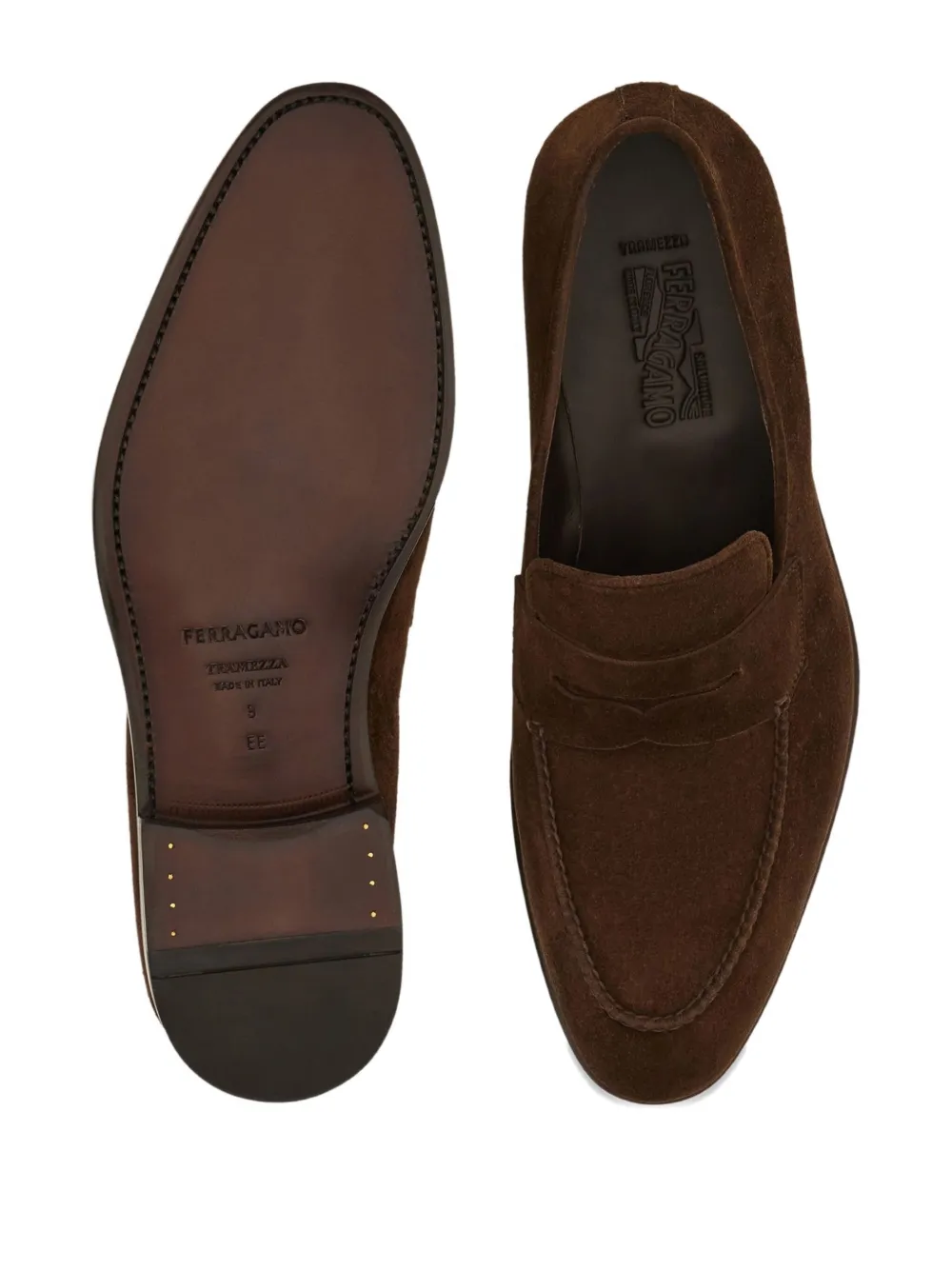 Ferragamo Tramezza penny loafers met dubbele naad Bruin