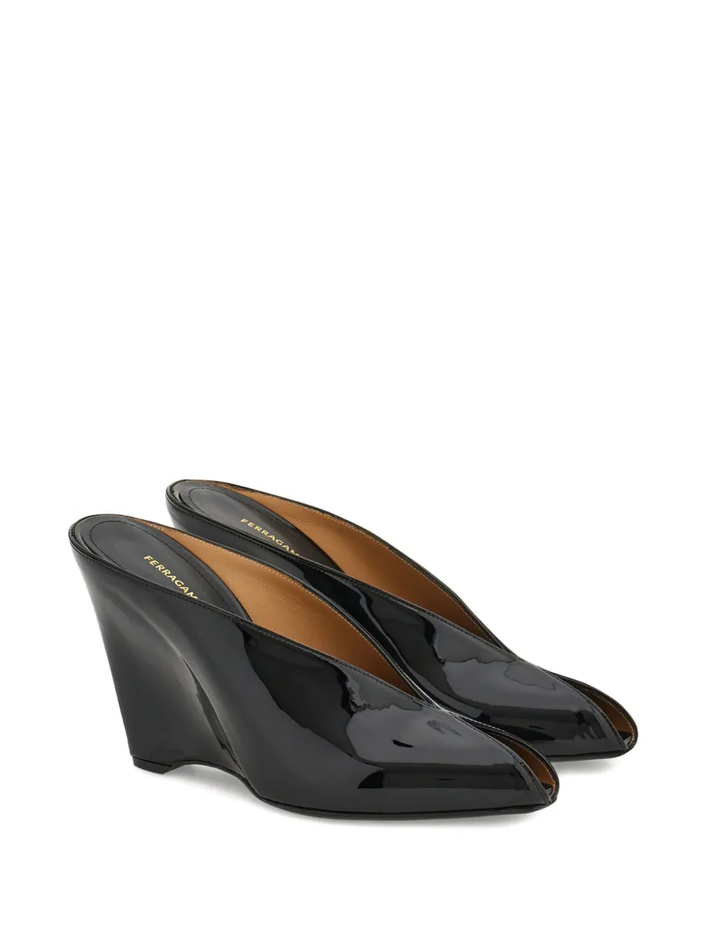 Ferragamo Peep-toe Wedge Pumps In Black