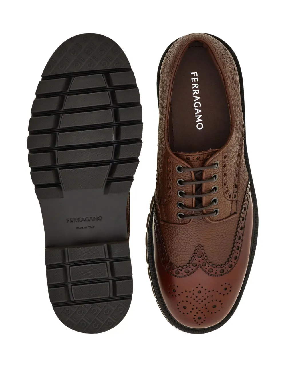 Ferragamo Brogue derby schoenen met wingtip Bruin