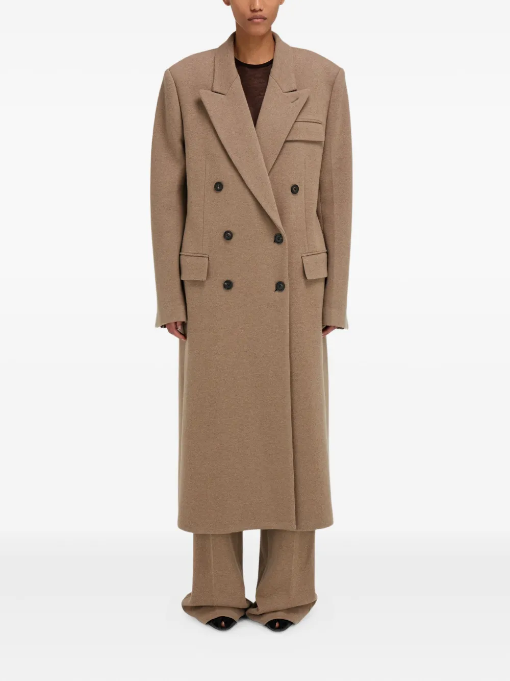 Ferragamo Peak Lapel Double-breasted Coat In Brown