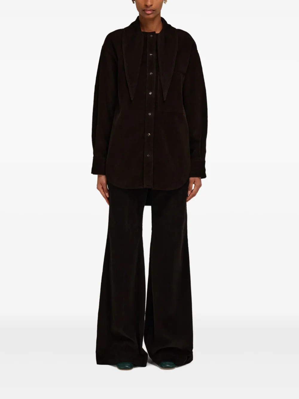 Ferragamo Ribfluwelen blouse met kraag - Bruin