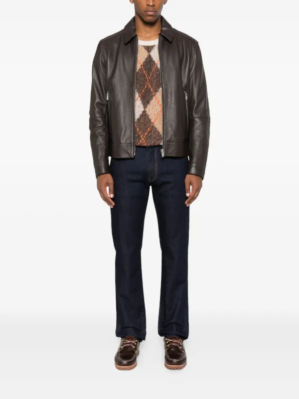 BOSS ブラウンレザーライダースジャケット BOSS レザージャケット | ブラウン | FARFETCH JP