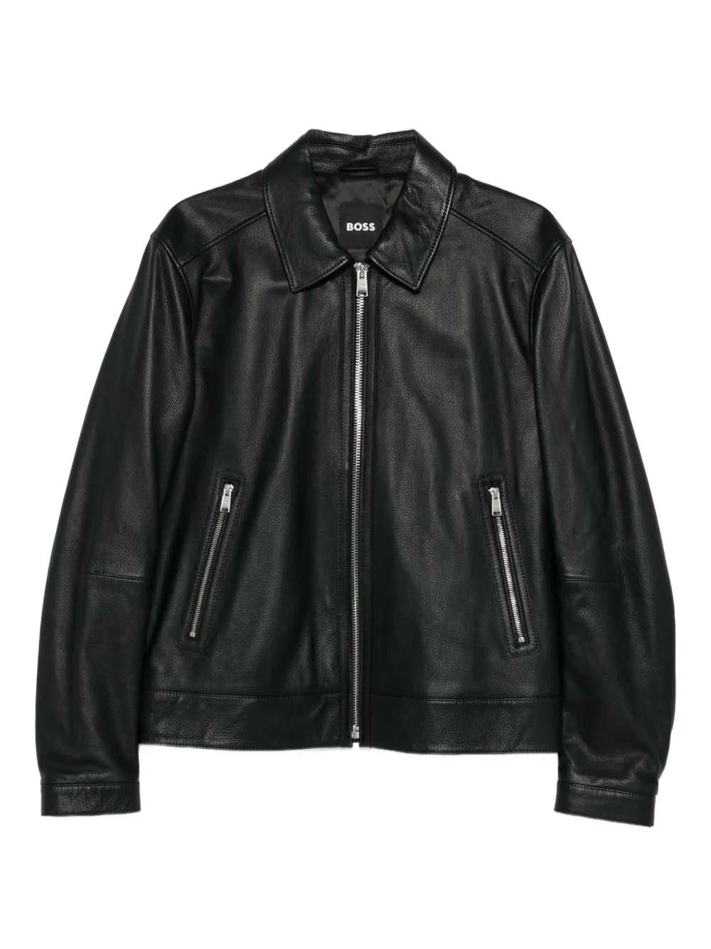 BOSS leather jacket Zwart