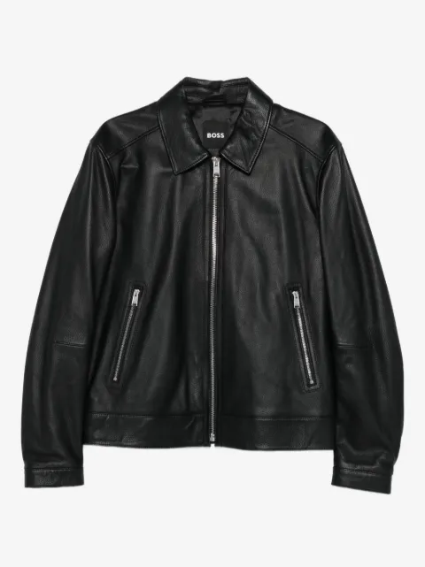 BOSS regular-fit leather jacket with zip closure