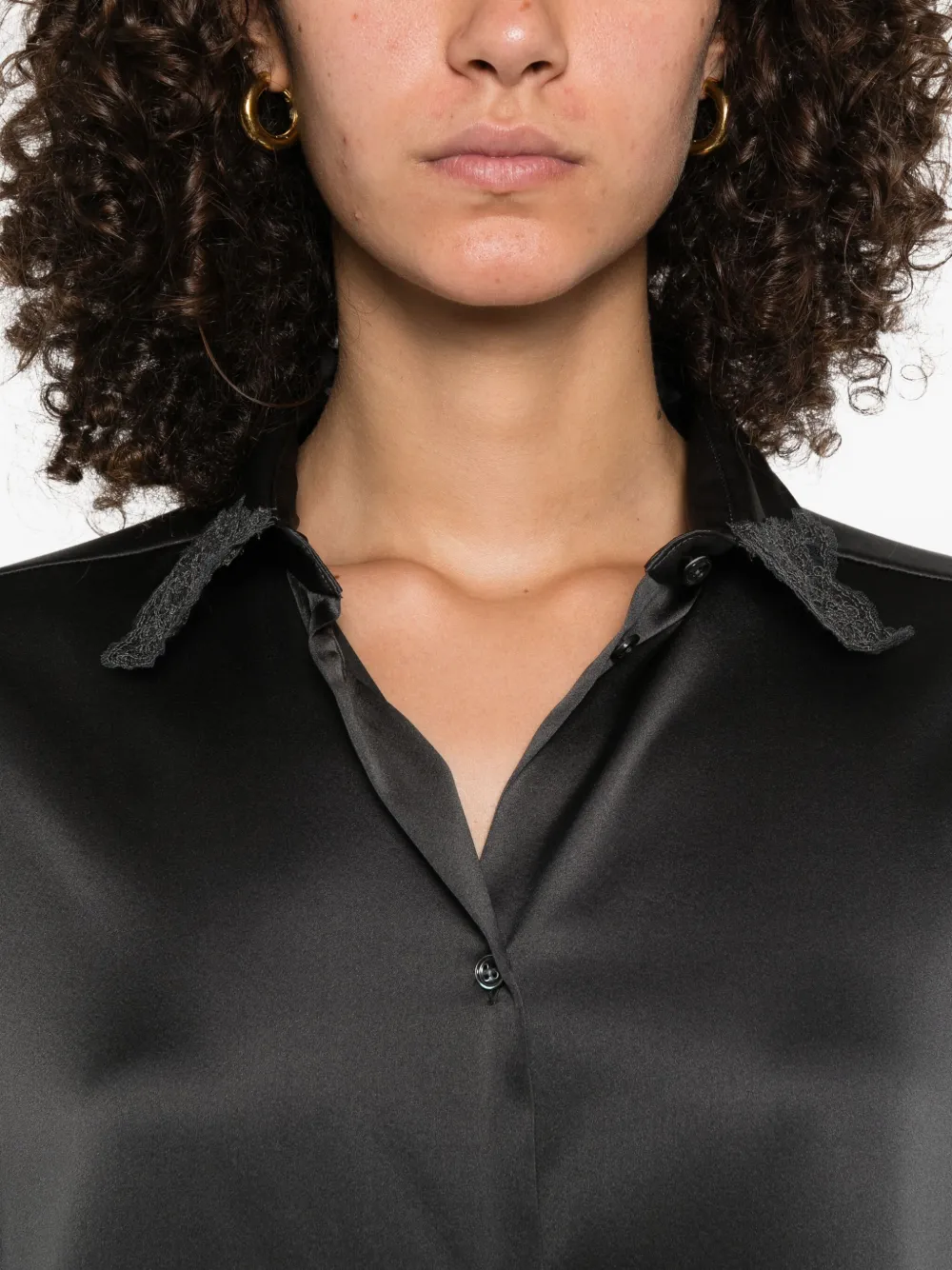 Ermanno Scervino Satijnen blouse met kanten afwerking Grijs