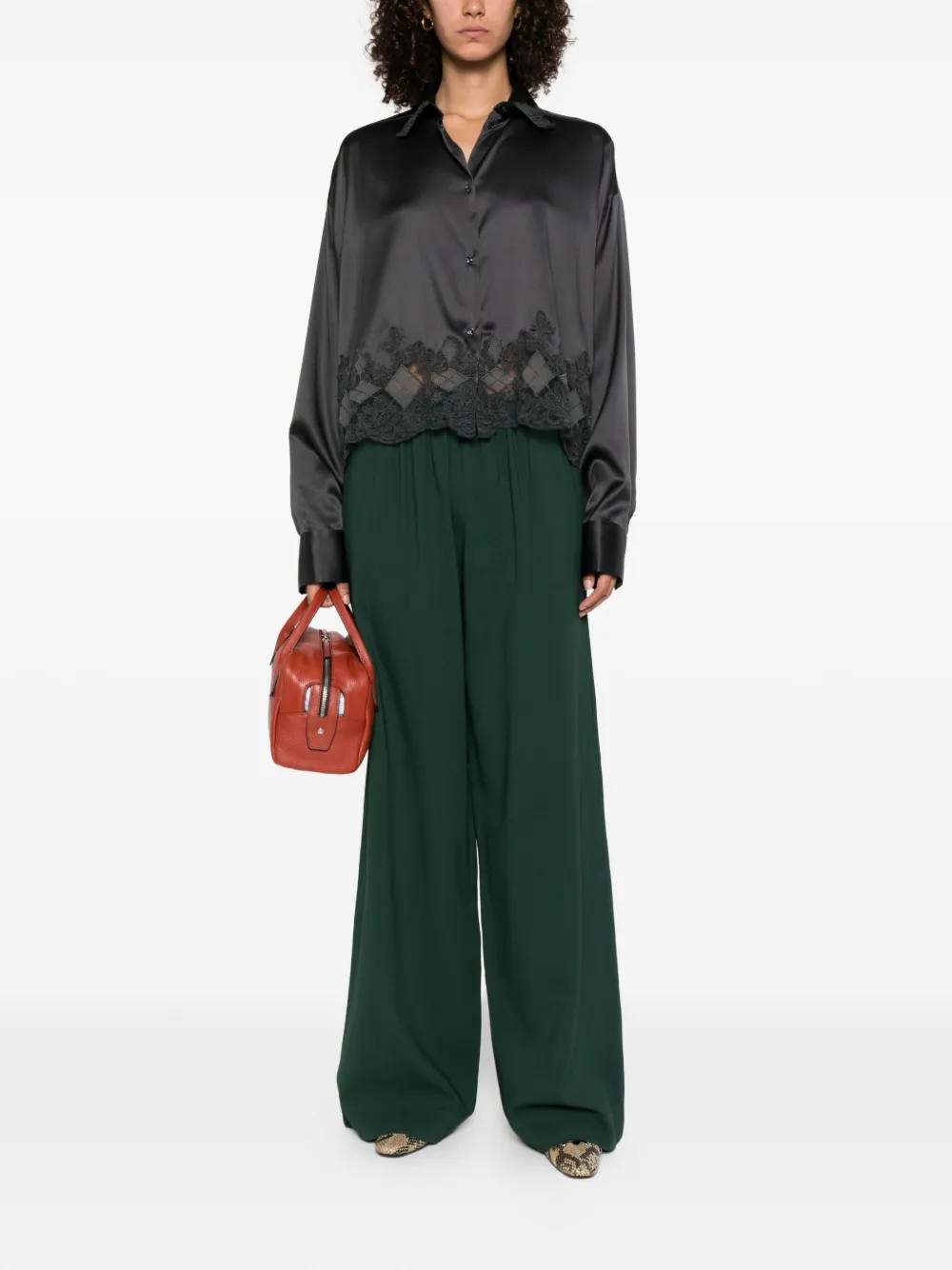 Ermanno Scervino Satijnen blouse met kanten afwerking Grijs