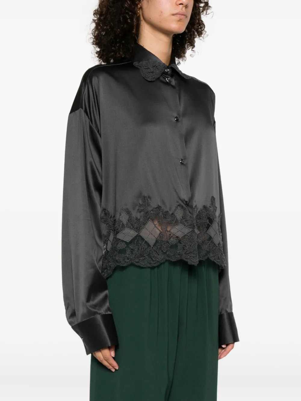Ermanno Scervino Satijnen blouse met kanten afwerking Grijs