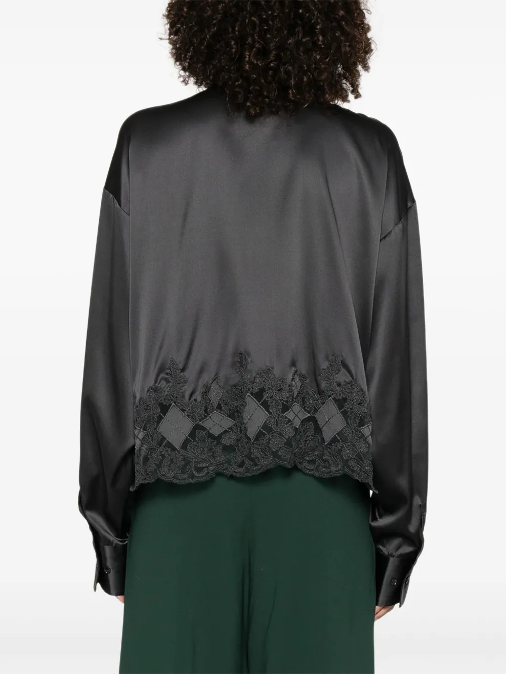Ermanno Scervino Satijnen blouse met kanten afwerking Grijs