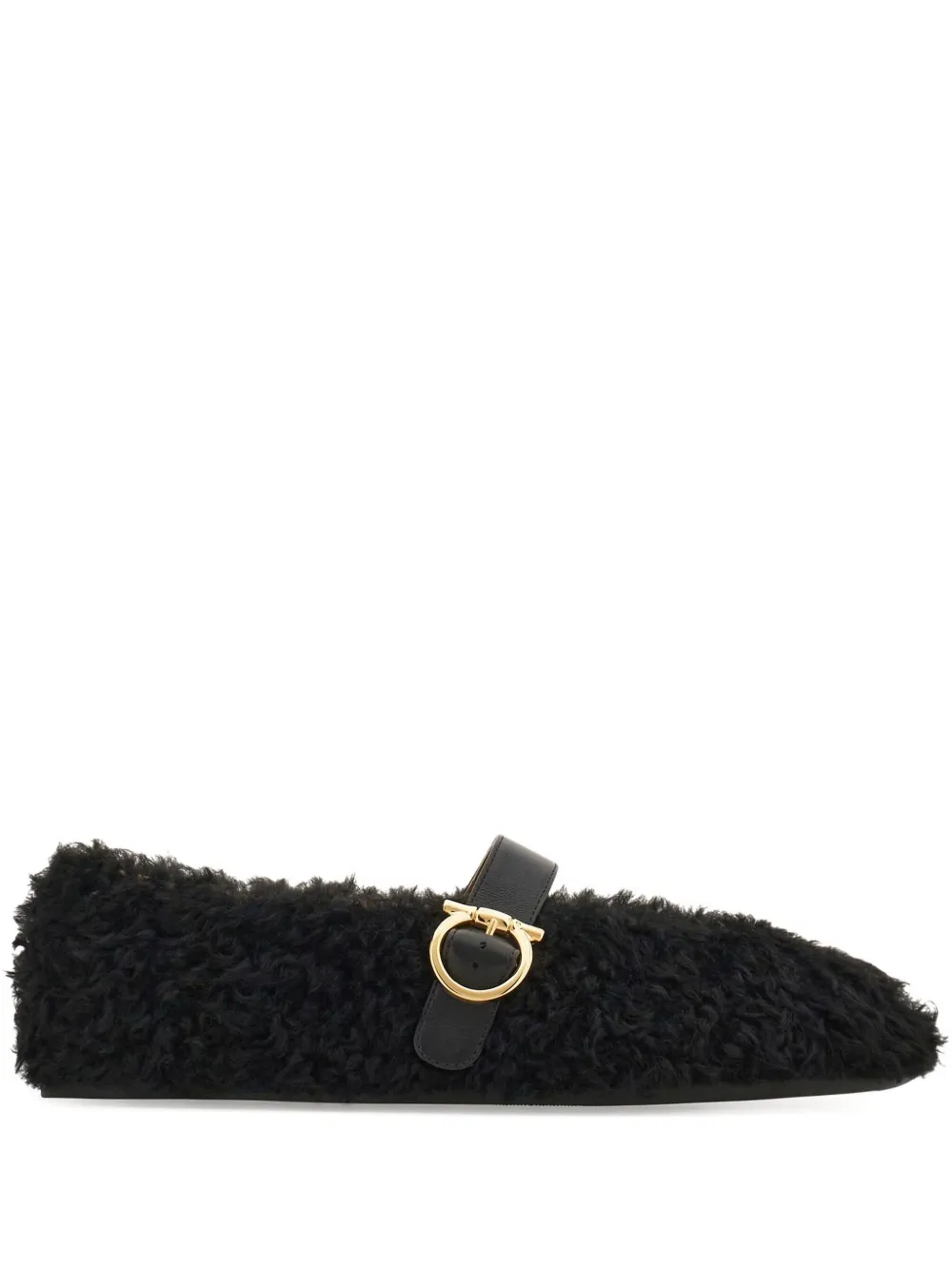 Ferragamo shearling buckled ballet flats Black