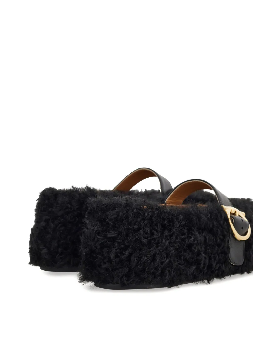Ferragamo shearling buckled ballet flats Black