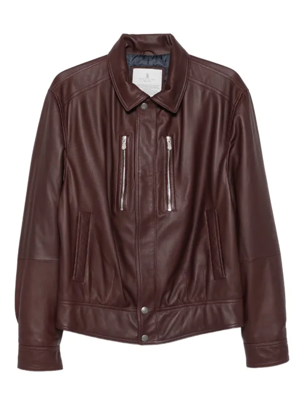 Brunello Cucinelli ジップアップ レザージャケット | ブラウン