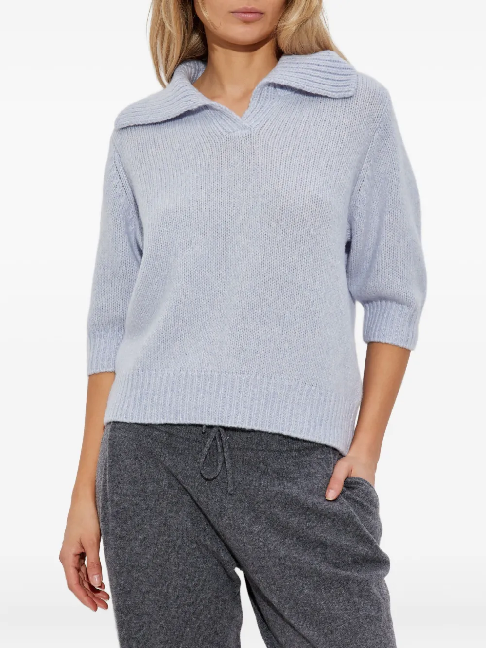 Lisa Yang polo-neck half-sleeve sweater Blauw