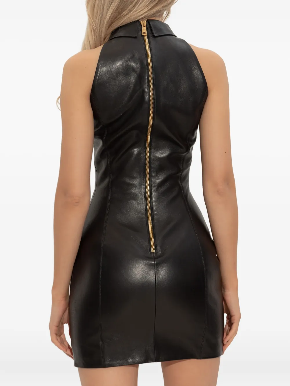Balmain leather buttoned mini dress Zwart