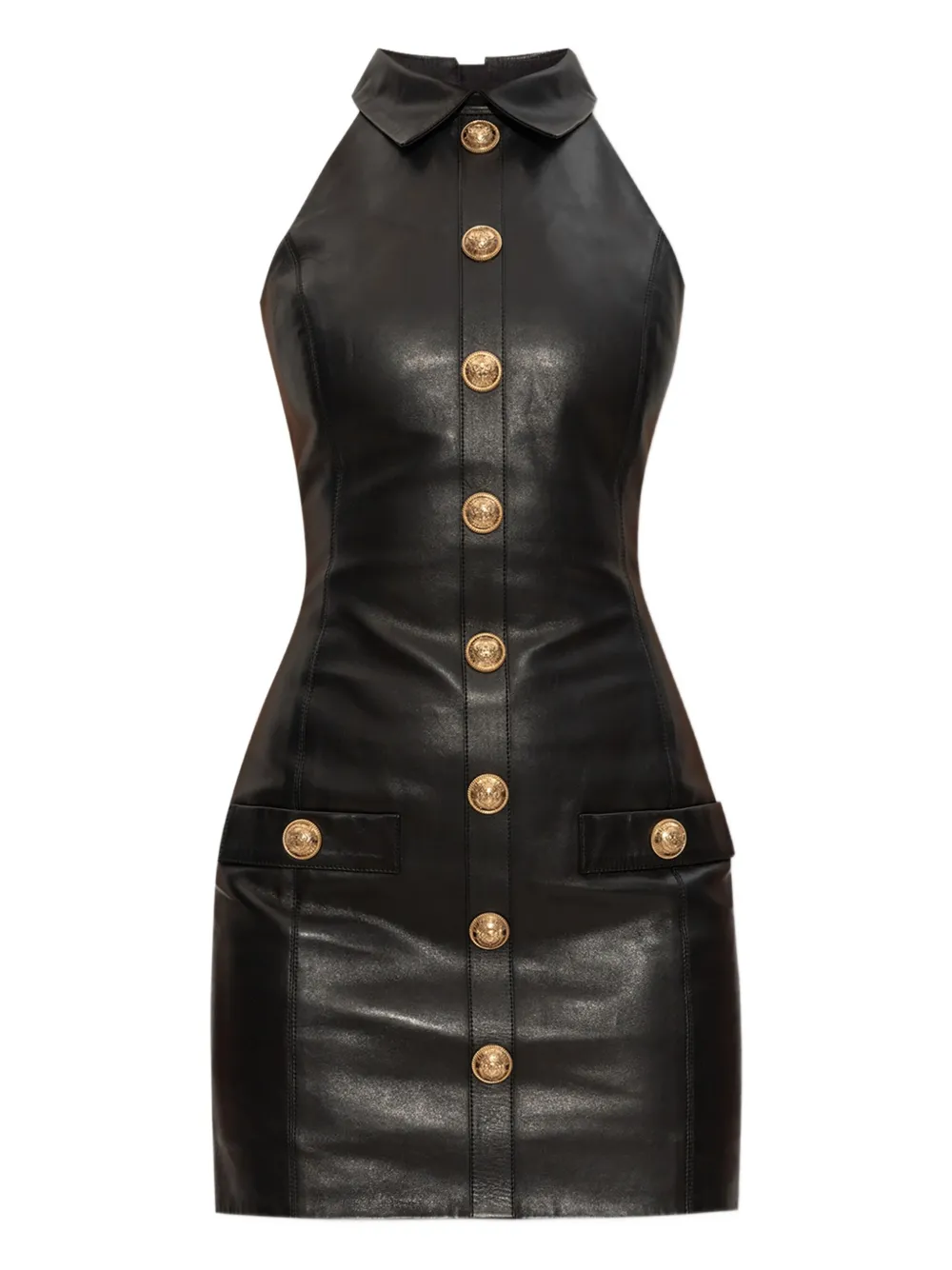 Balmain leather buttoned mini dress Zwart