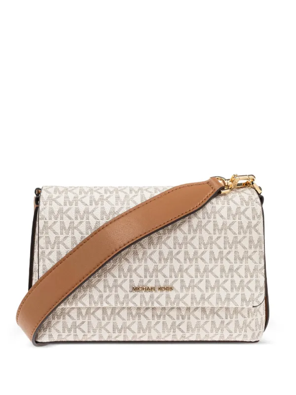 Michael Kors Bolsa Tiracolo Monogramada Com Aba | Branco | FARFETCH BR