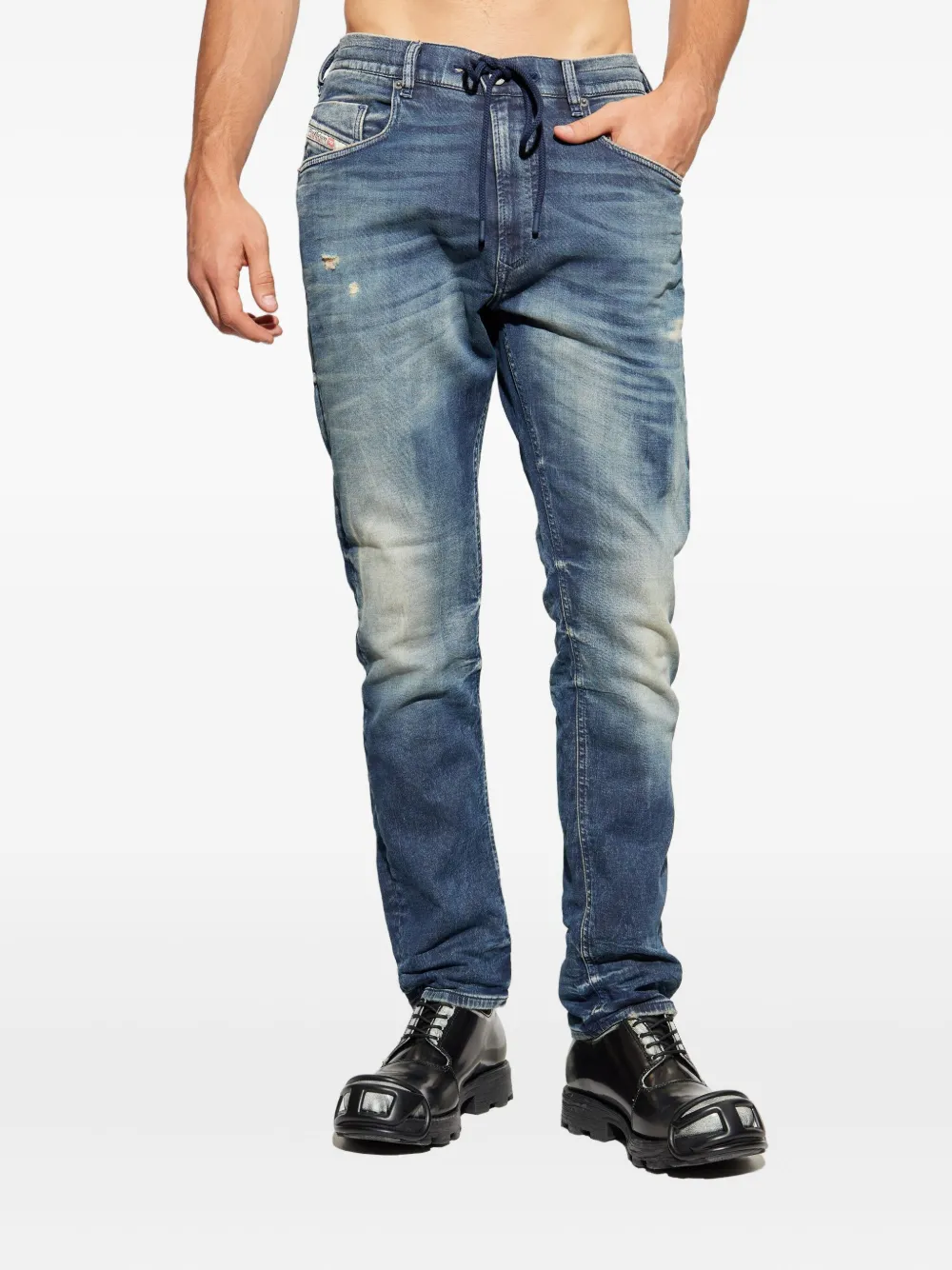 Diesel Krooley gerafelde jeans met trekkoord Blauw
