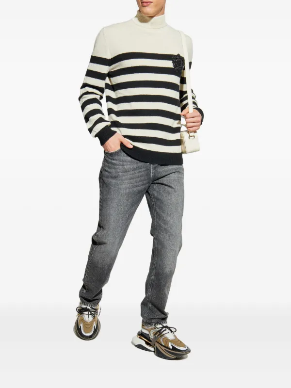 【Balmain】ストライプコットンニットセーター BALMAIN - バルマン BALMAIN ラメ入り ストライプ柄 ニット