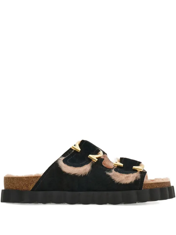 Ferragamo Gancini Buckle Sandals in Black