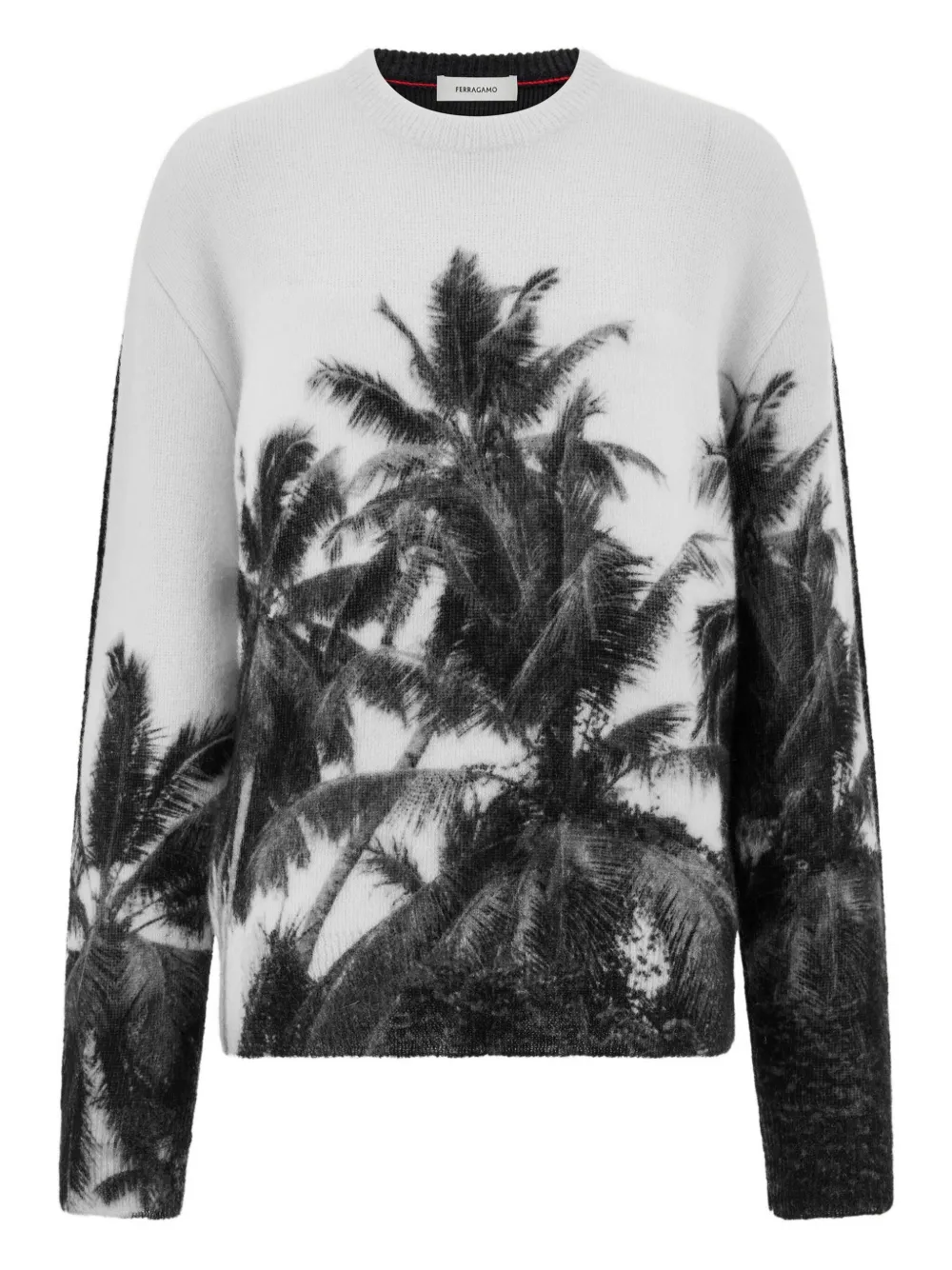 Ferragamo Trui met ronde hals en palmboomprint Wit