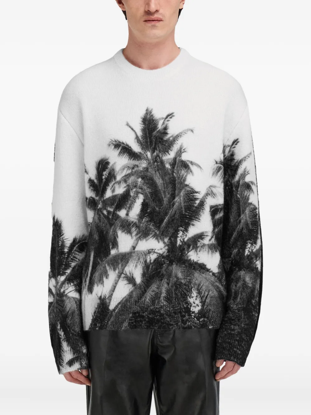 Ferragamo Trui met ronde hals en palmboomprint Wit