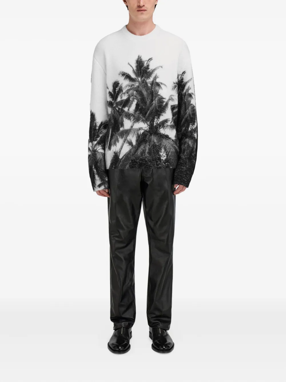 Ferragamo Trui met ronde hals en palmboomprint - Wit