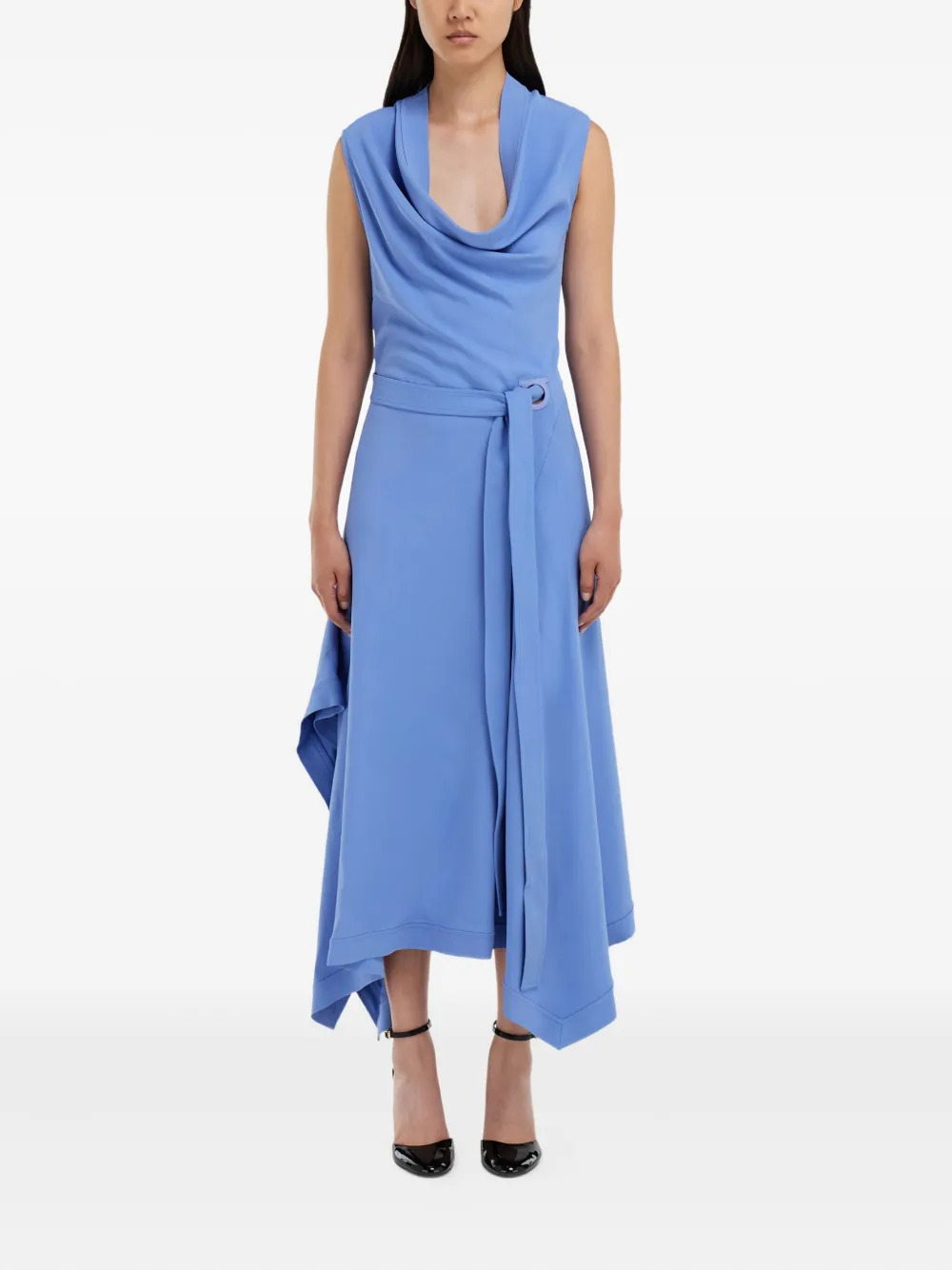 Ferragamo cowl-neck asymmetric dress - Blauw
