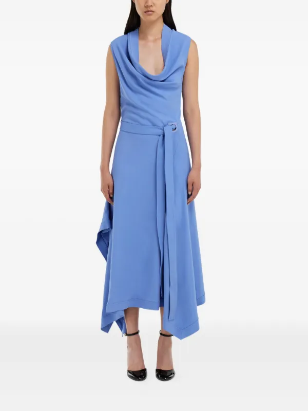 cowl neck asymmetrical dress Santi Lemon Satin Cowl-Neck Asymmetric Maxi Dress – Club L London main image 1
