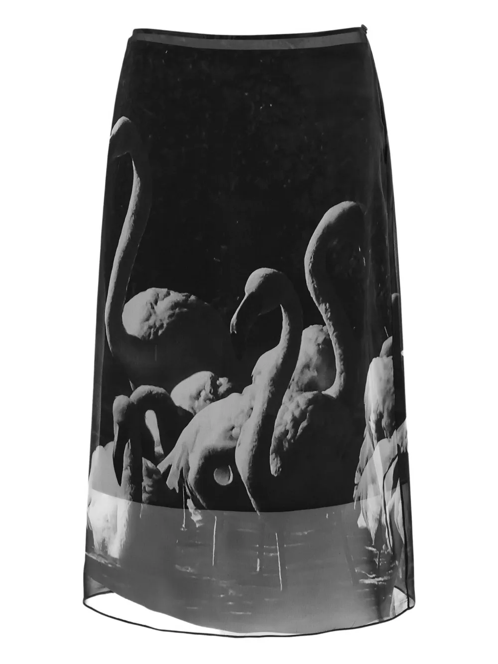 Ferragamo Flamingo-print Georgette Midi Skirt In Gray