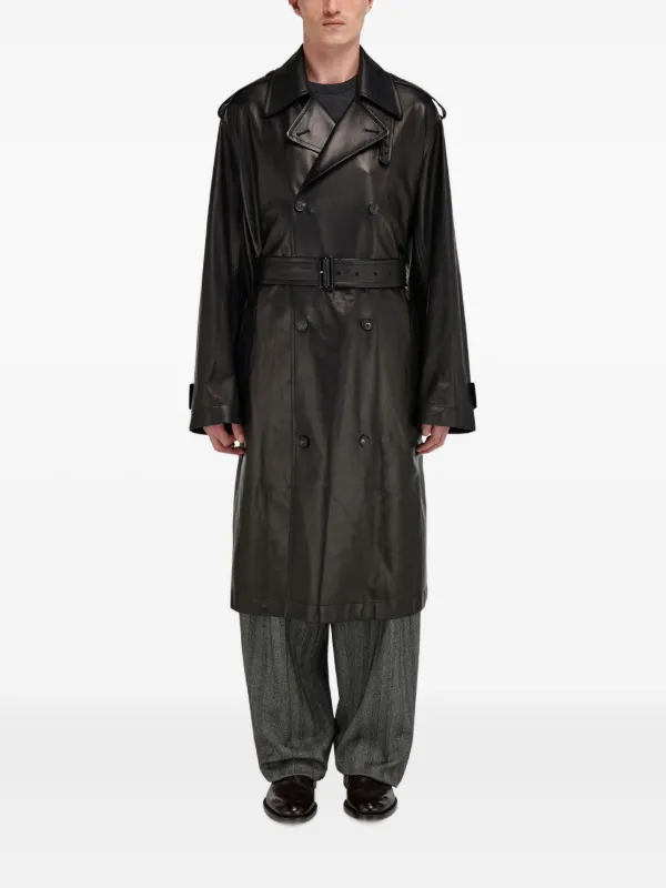 Ferragamo double-breasted Belted Leather Trench Coat | Black