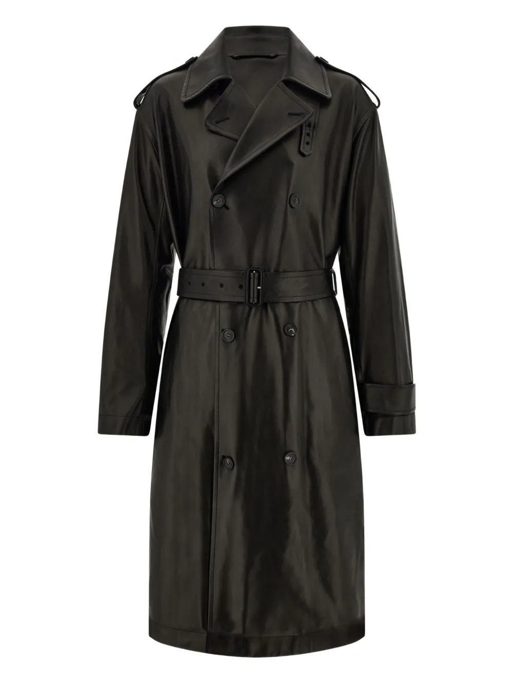 Ferragamo double-breasted belted leather trench coat | Black | Image 1