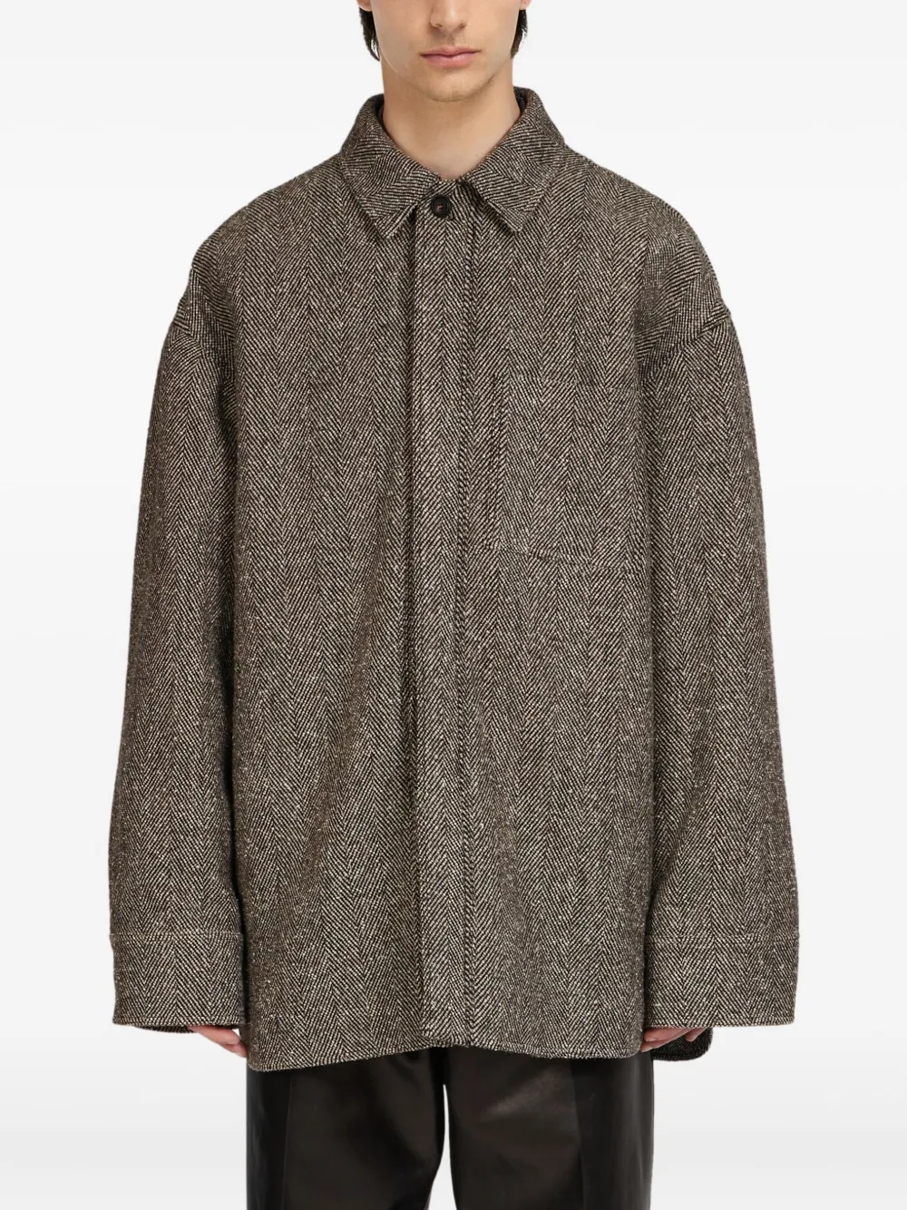 Ferragamo Herringbone Long-sleeve Shirt Jacket In Brown