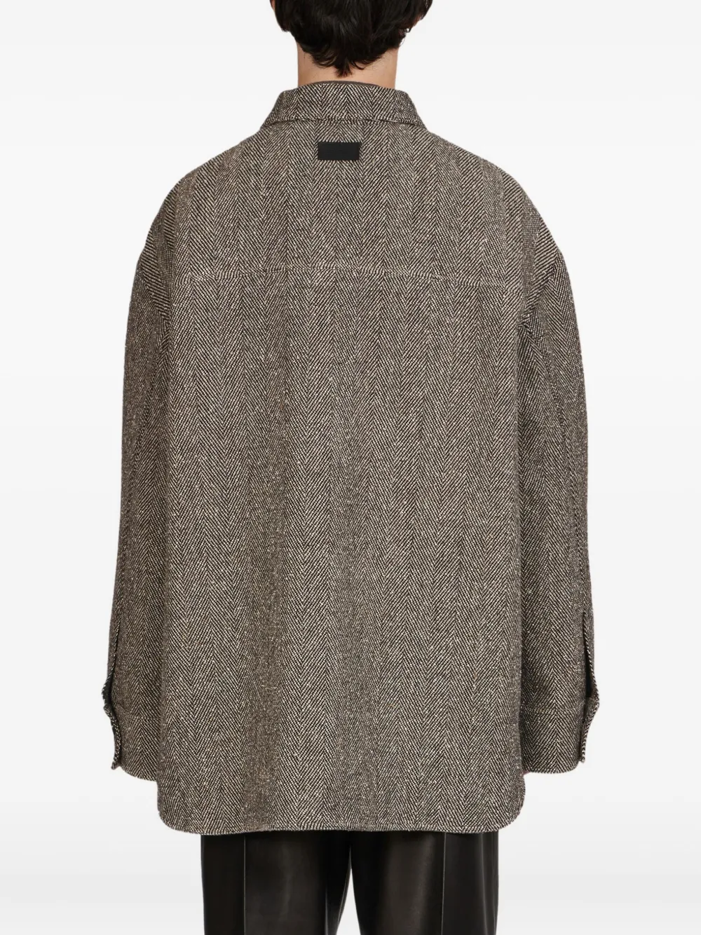 Ferragamo Herringbone Long-sleeve Shirt Jacket In Brown
