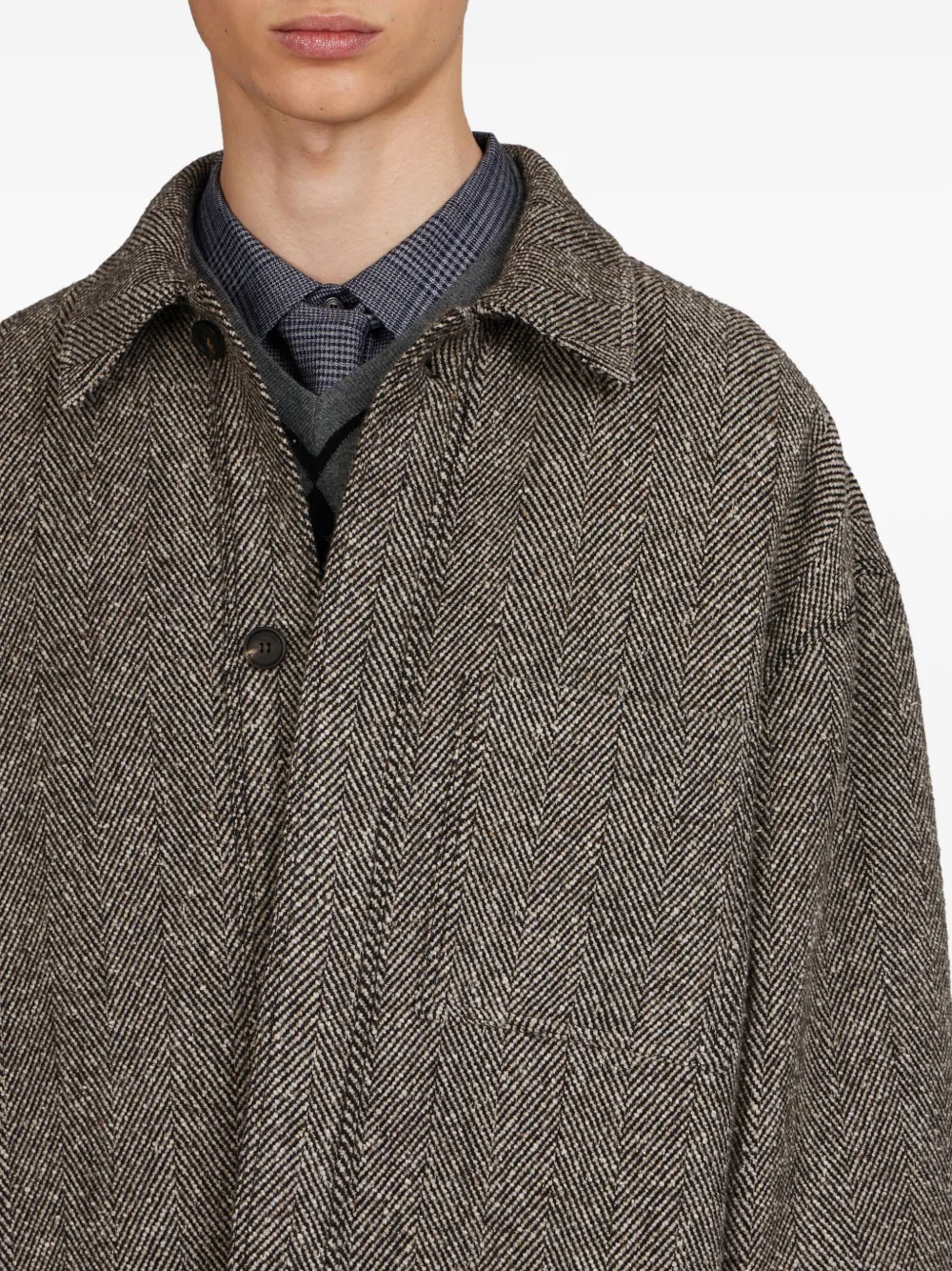 Ferragamo Herringbone Long-sleeve Shirt Jacket In Brown