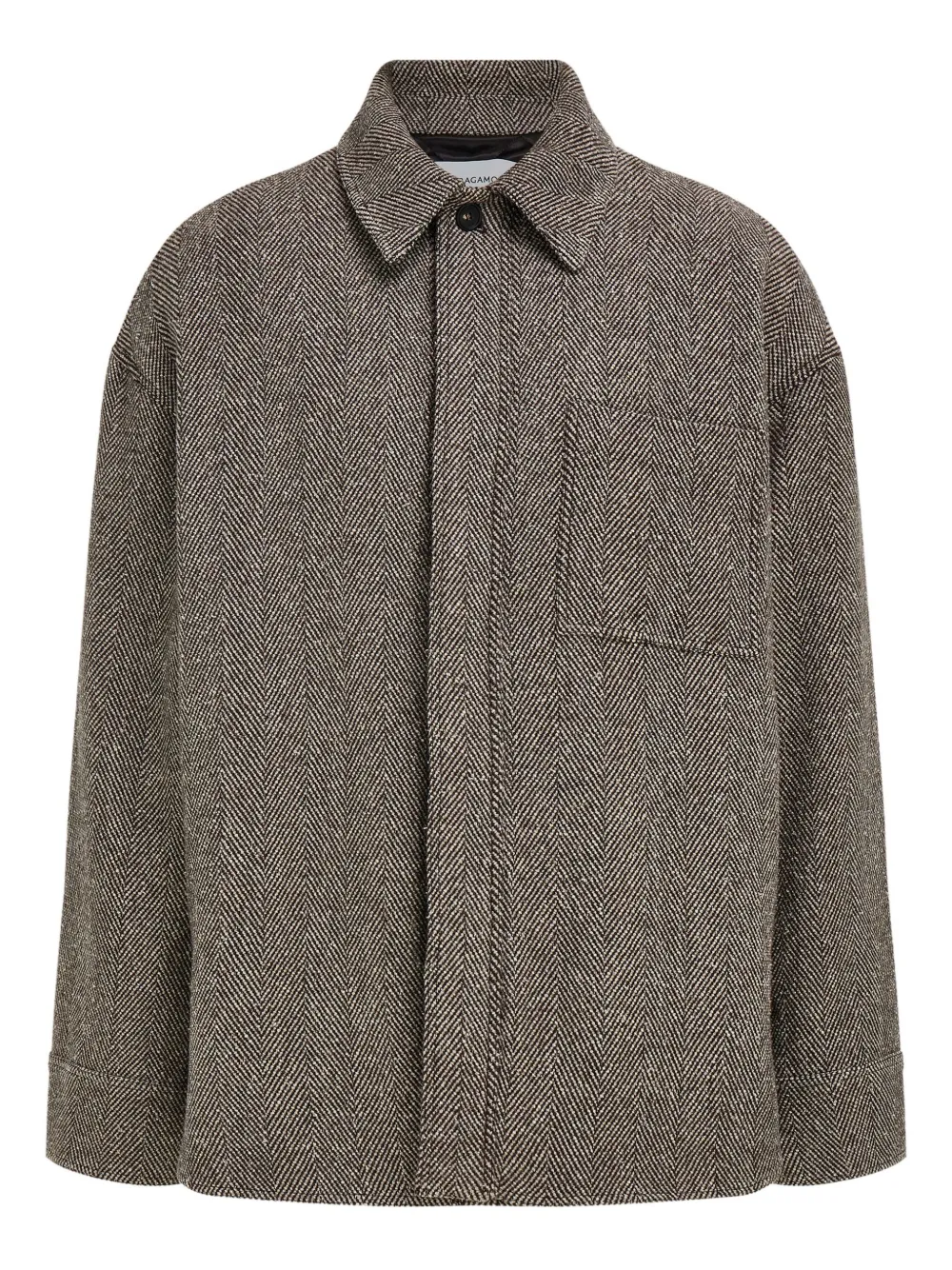 Ferragamo herringbone long-sleeve shirt jacket - ブラウン Ferragamo herringbone long-sleeve shirt jacket - ブラウン