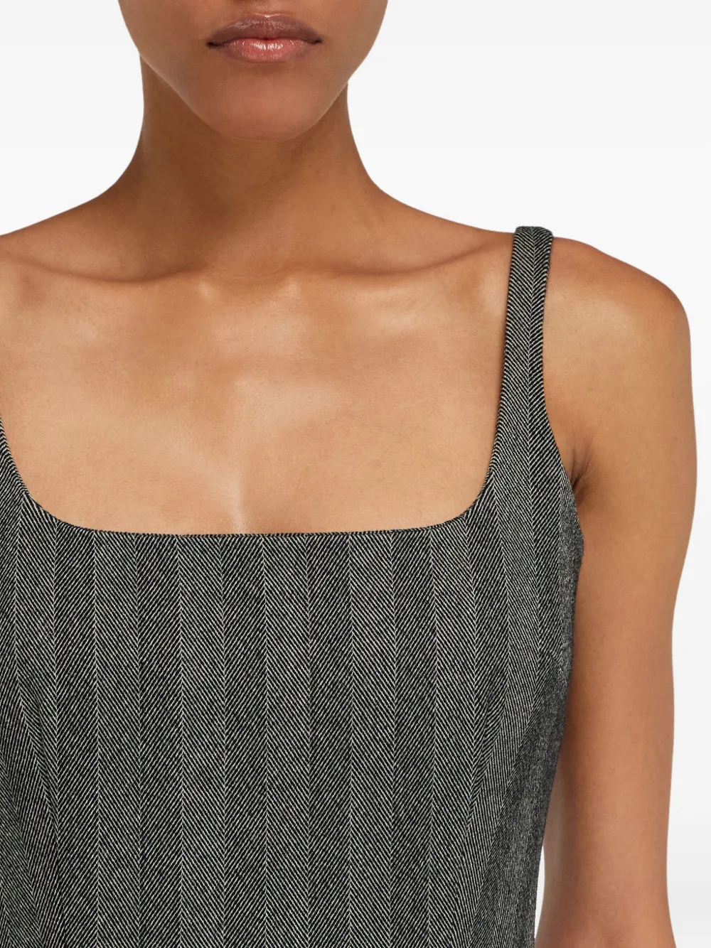 Ferragamo Midi-jurk met visgraatpatroon en vierkante hals Grijs