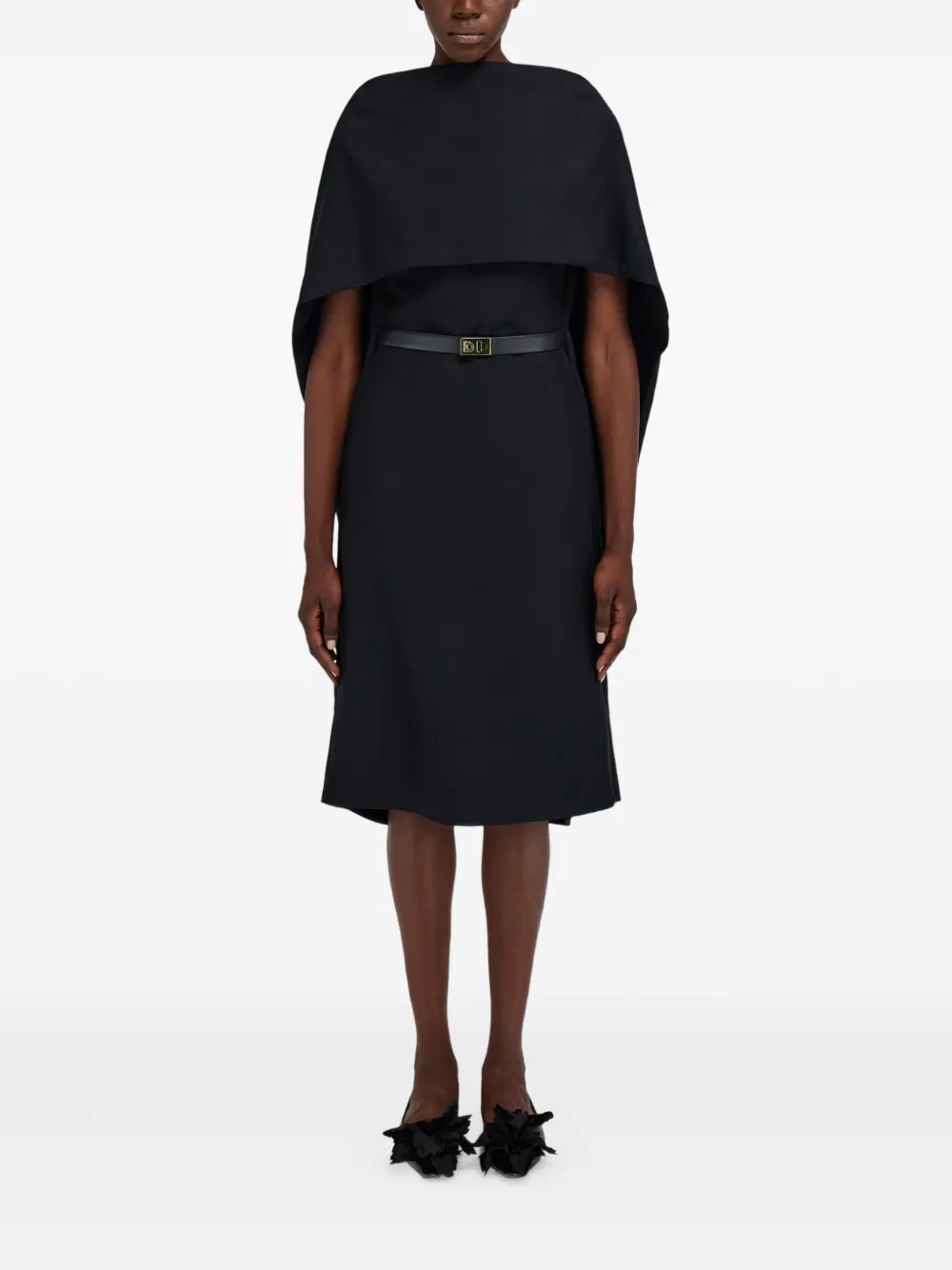 Ferragamo Midi-jurk met sjaalkraag en ceintuur - Zwart